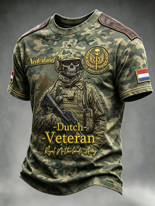 Heren T-shirt met vrijetijdsprint van militair camouflage en de Nederlandse vlag voor veteranen
