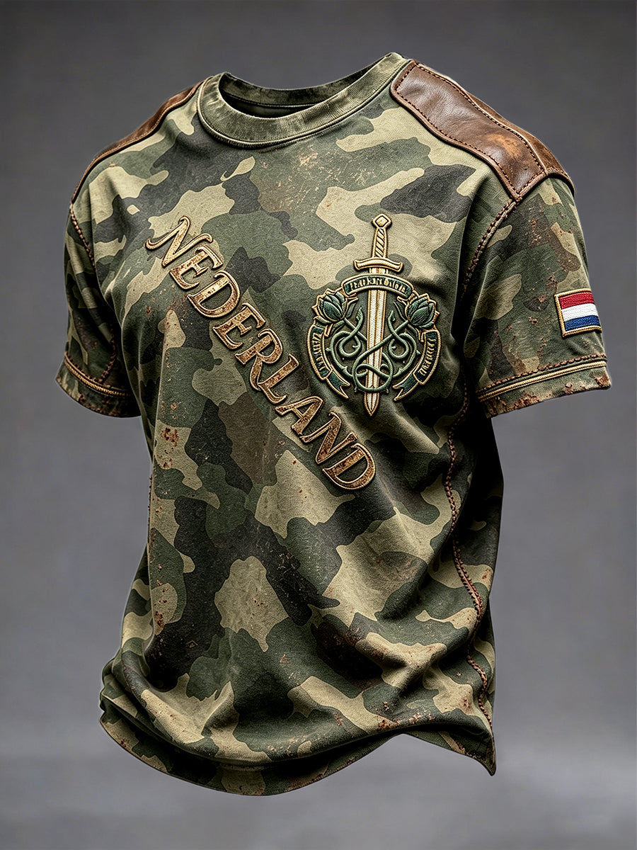Casual t-shirt voor heren met Nederlandse militaire camouflageprint voor veteranen