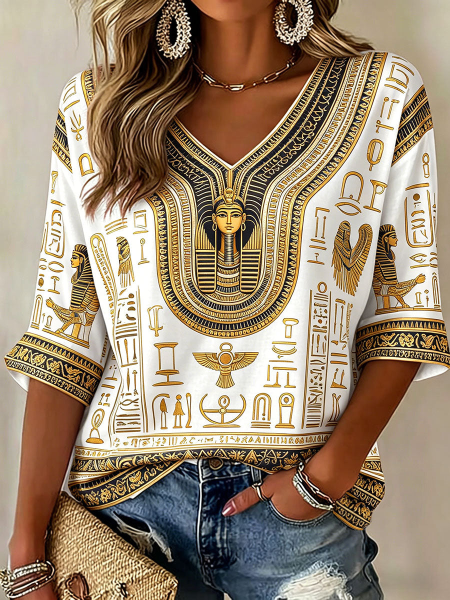 T-shirts met V-hals voor vrouwen in Egyptische farao-stijl