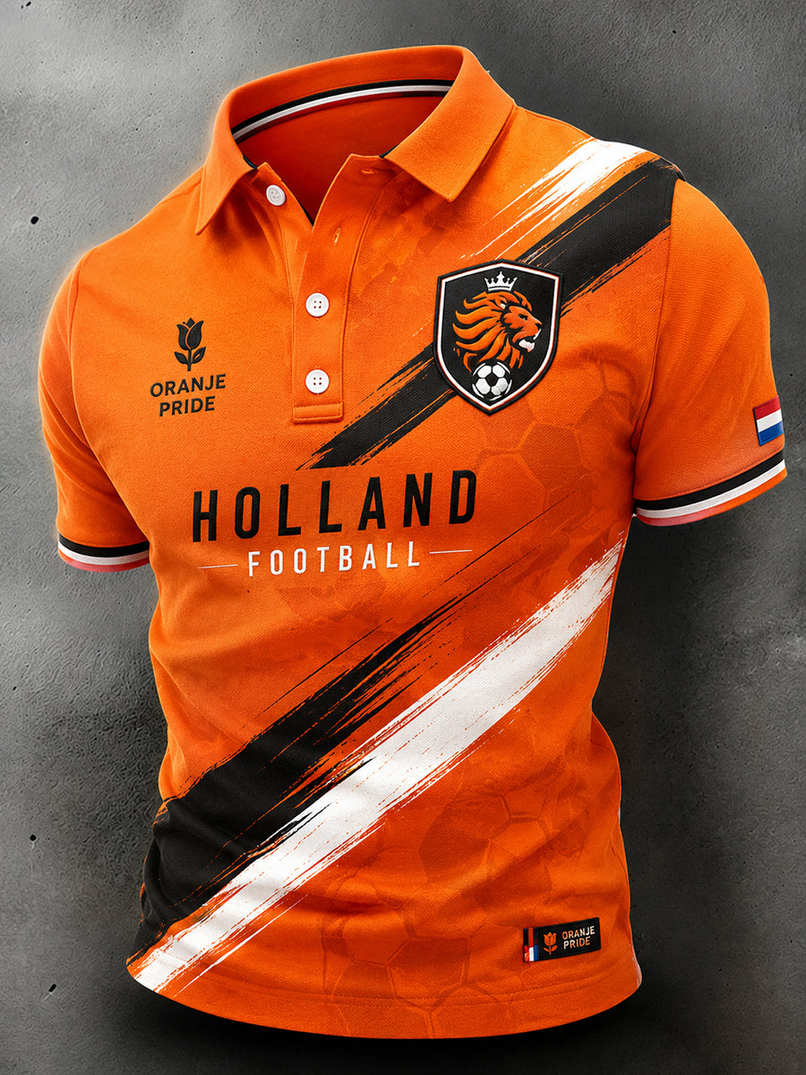 Herenpoloshirt met korte mouwen en voetbalprint