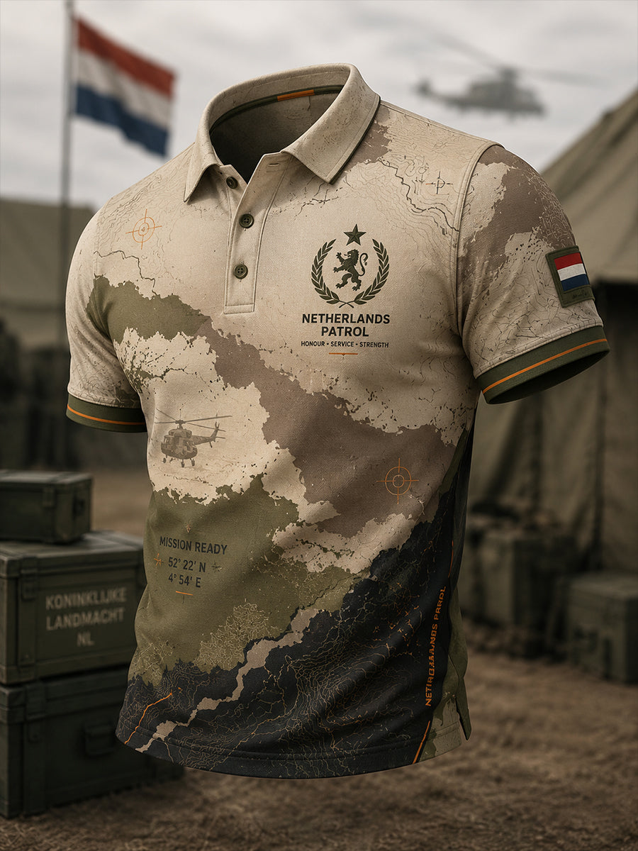 Herenpoloshirt met korte mouwen en militair camouflagetekstiel