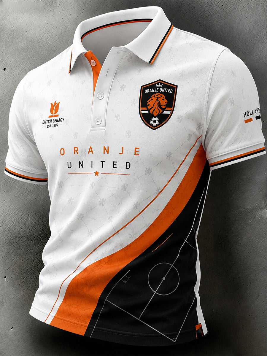 Herenpoloshirt met korte mouwen en print met voetbalthema