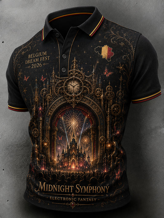 Mannenmuziekfestivalprint poloshirt met korte mouwen