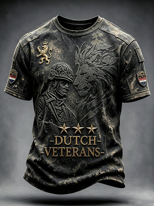 Casual t-shirt voor heren met vintageprint van een Nederlandse veteraan