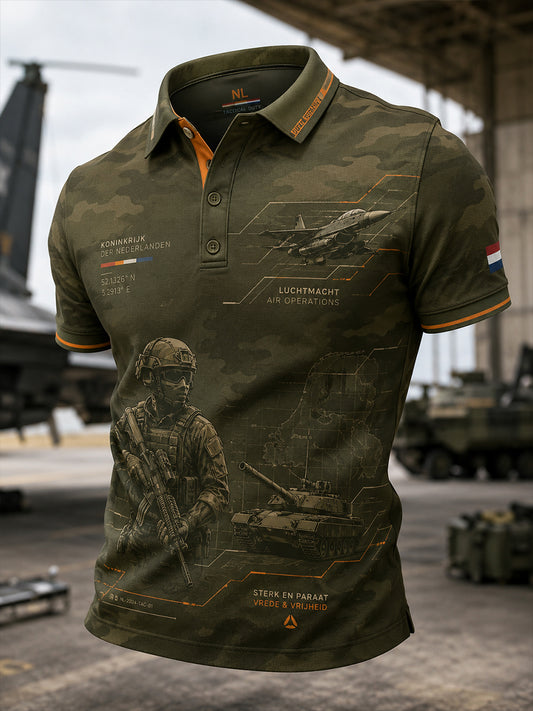 Poloshirt met korte mouwen voor heren en print in militaire stijl