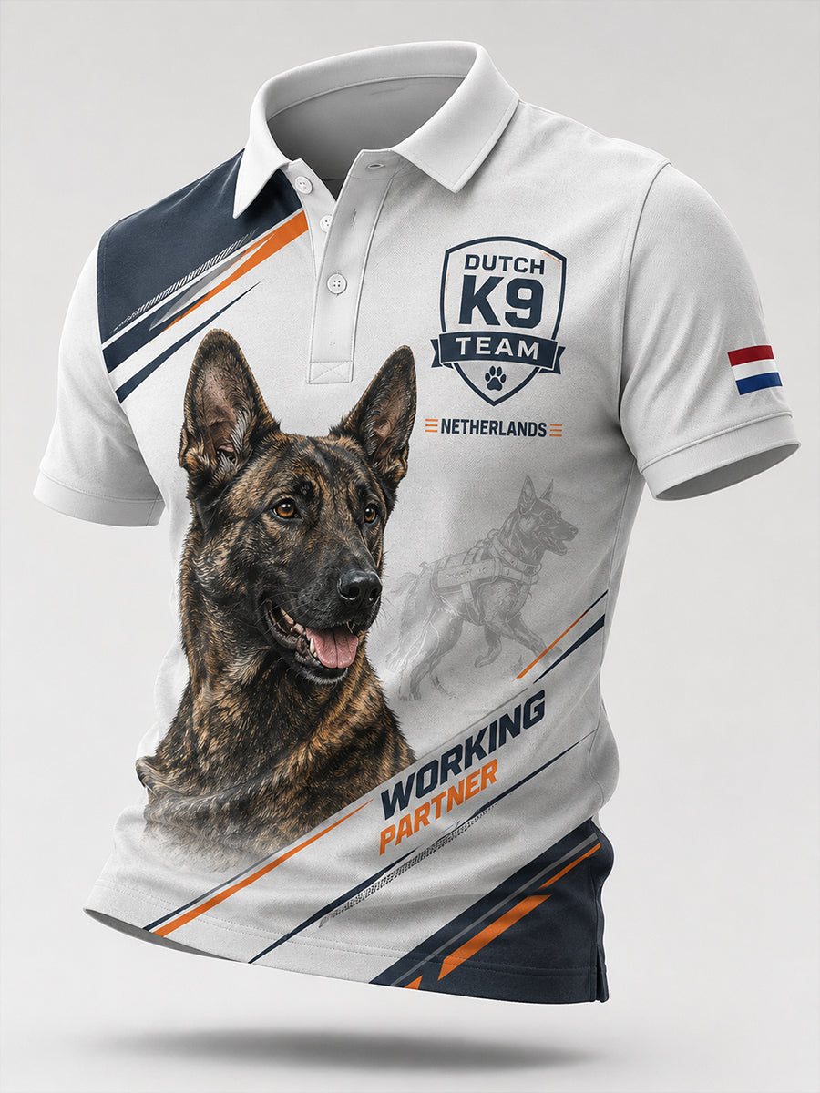 Poloshirt met korte mouwen voor heren met grafische opdruk van de politiehond