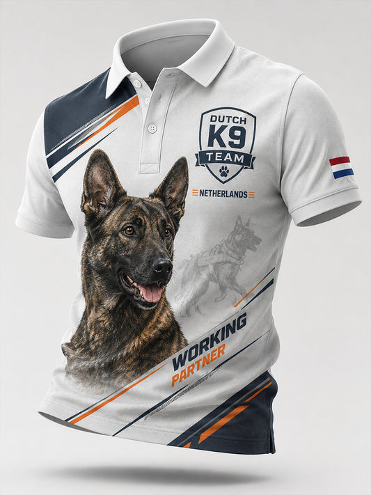 Poloshirt met korte mouwen voor heren met grafische opdruk van de politiehond