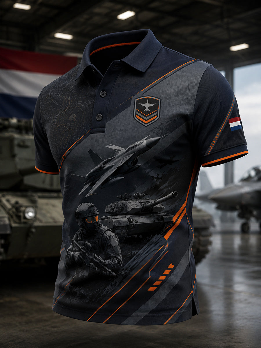 Herenpoloshirt met korte mouwen en militaire print