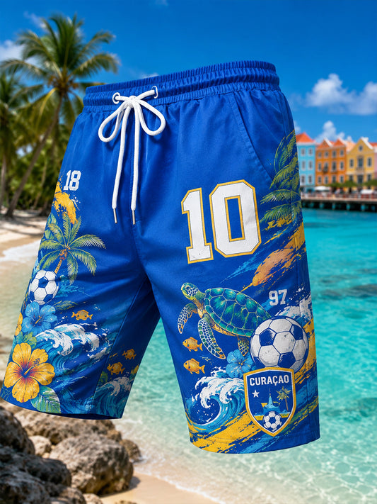 Soccer-print shorts in eilandstijl voor heren