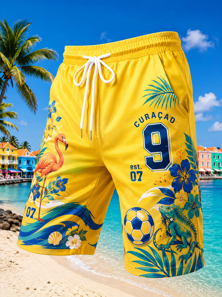 Korte broek voor mannen in eilandstijl met voetbalprint