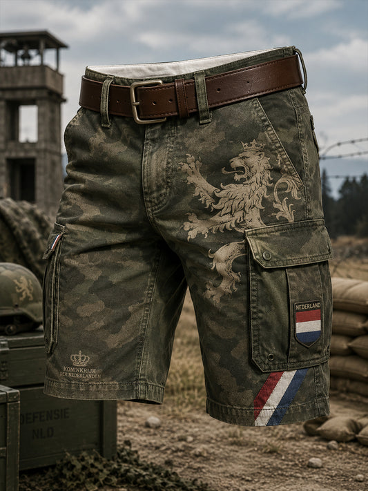 Gesneden cargobroek voor heren met vintage militaire print