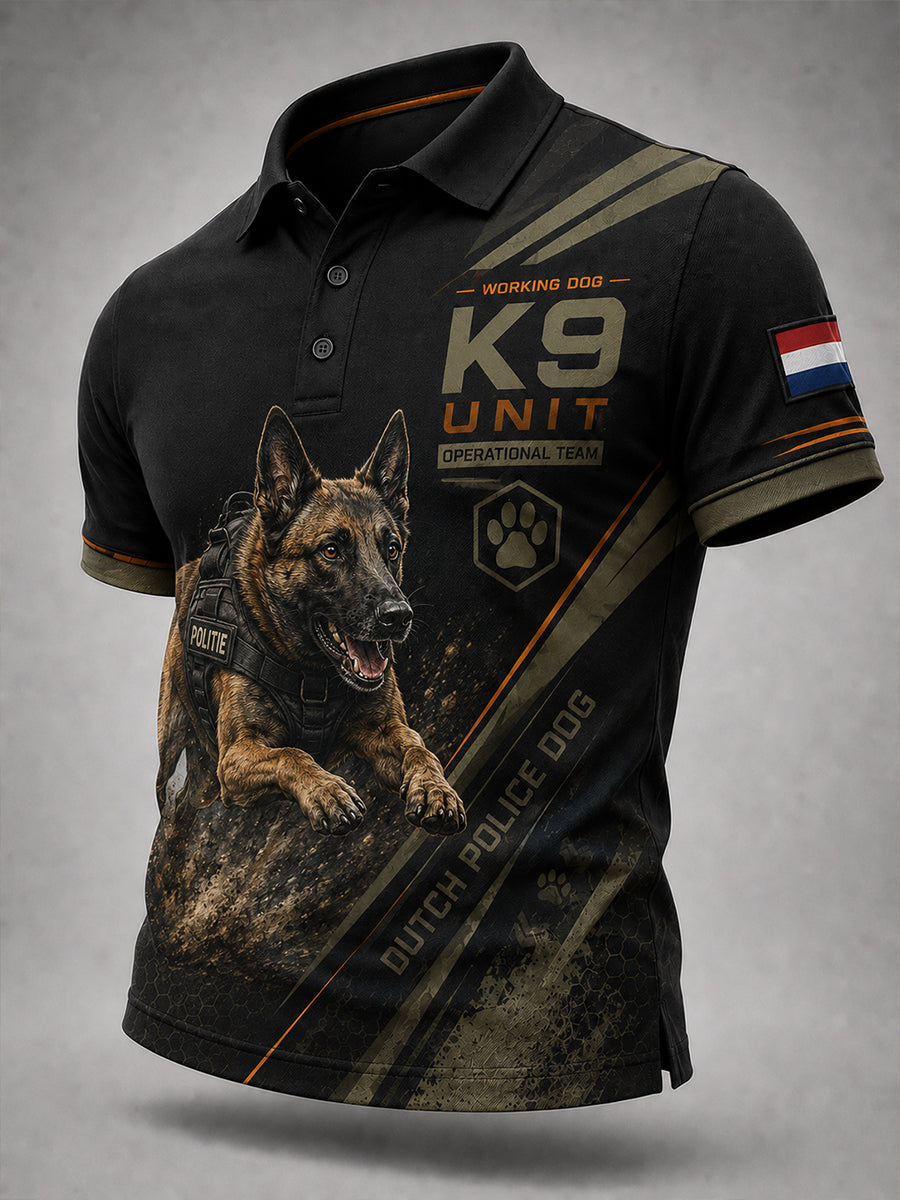 Herenpoloshirt met korte mouwen en afbeelding van een politiehond