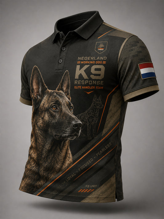Herenpoloshirt met korte mouwen en afbeelding van een politiehond