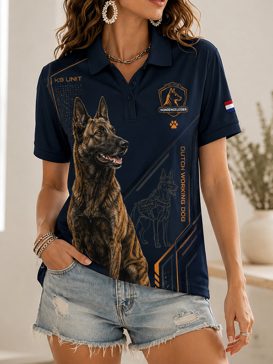 Poloshirt met korte mouwen voor dames en grafische print met politiehond-thema
