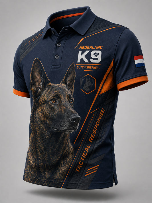 Herenpoloshirt met korte mouwen en afbeelding van een politiehond