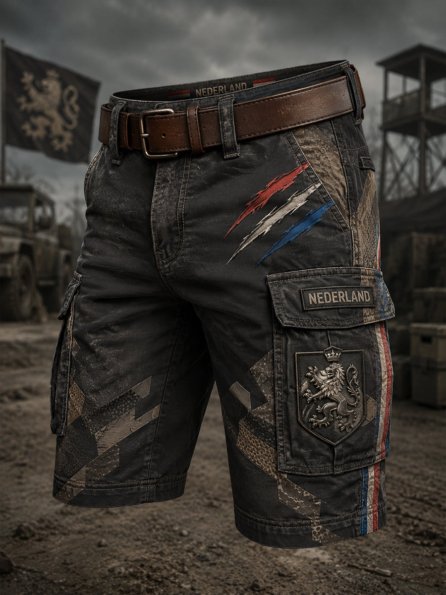Gesneden cargobroek voor heren met vintage militaire print