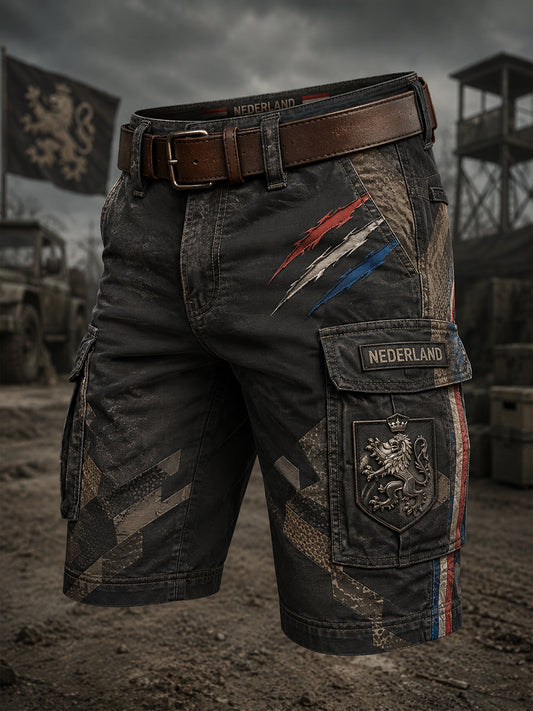 Gesneden cargobroek voor heren met vintage militaire print