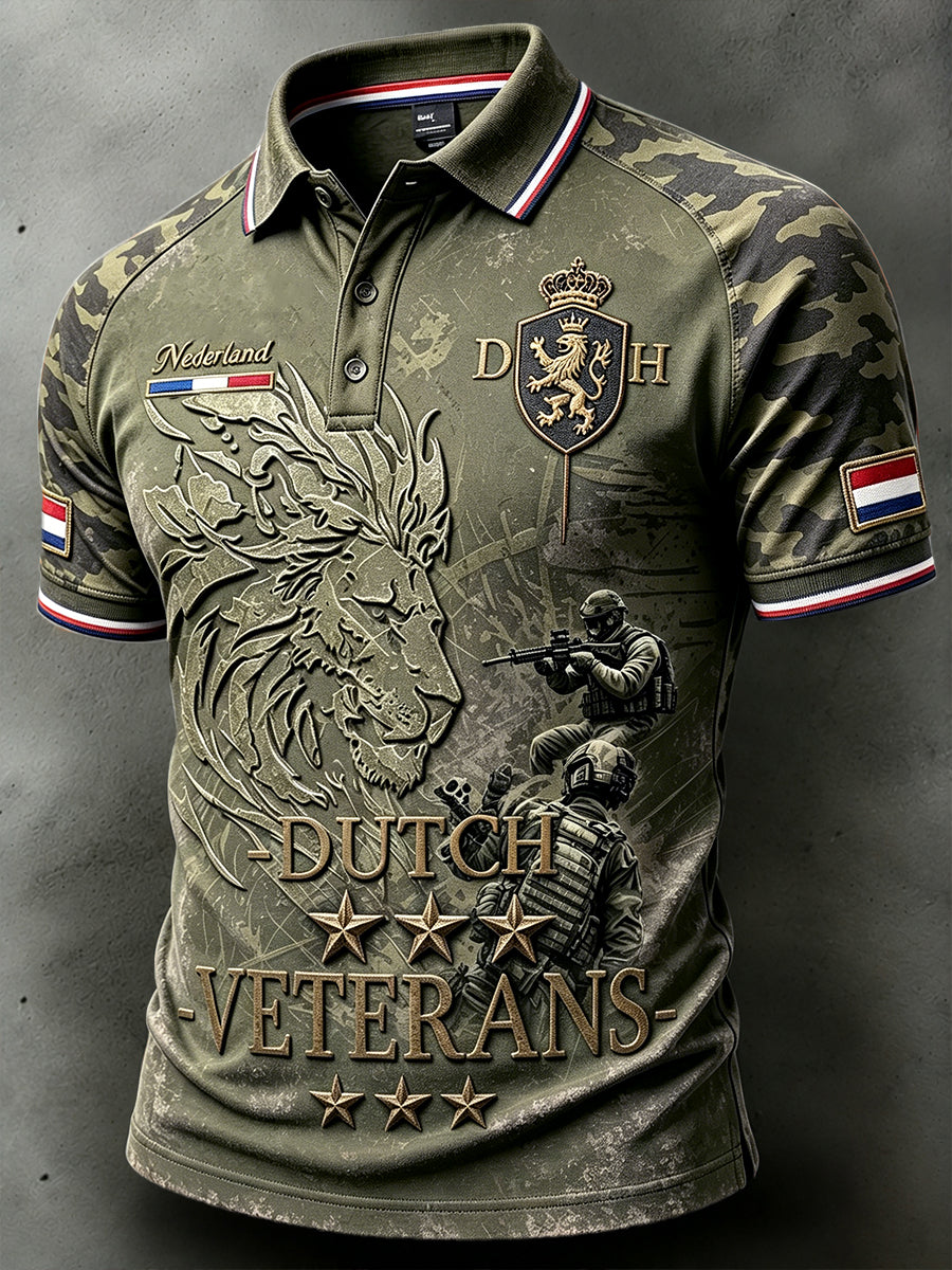 Legergroen Nederlands veteranenprint casual poloshirt voor heren