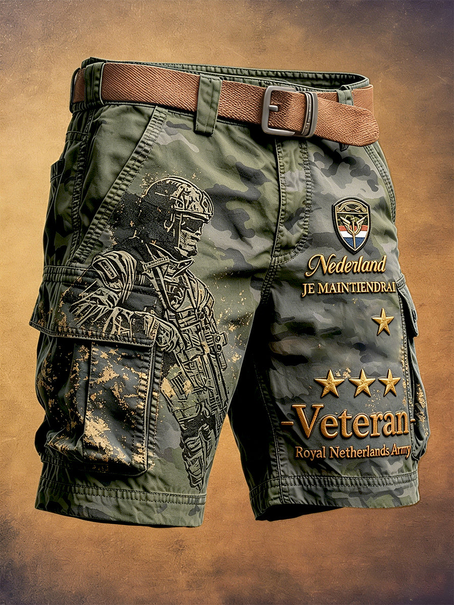 Retro camouflage Nederlandse veteraan-geïnspireerde gedrukte casual werkshorts voor heren