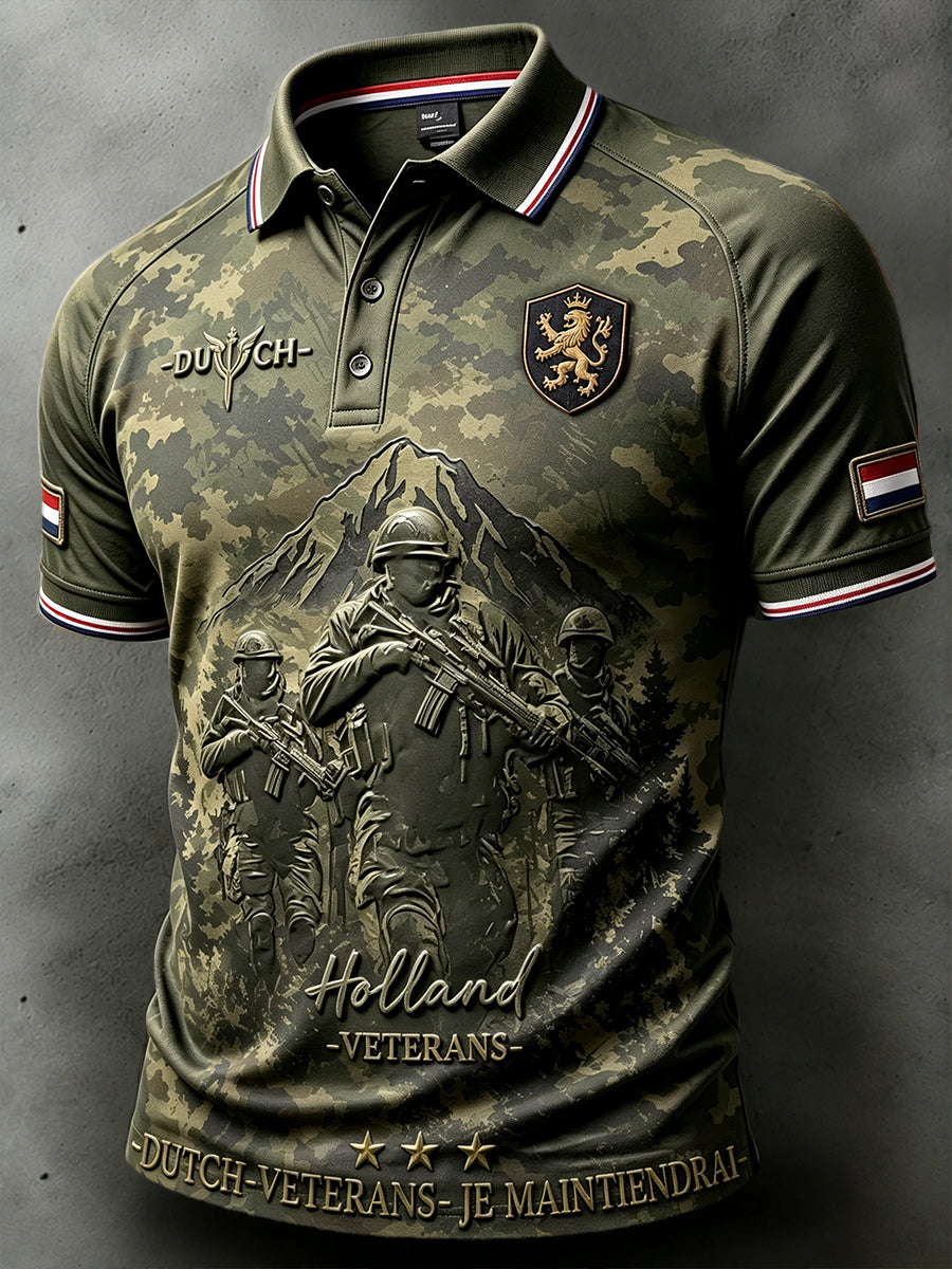 Nederlandse veteraan casual poloshirt met camouflageprint heren