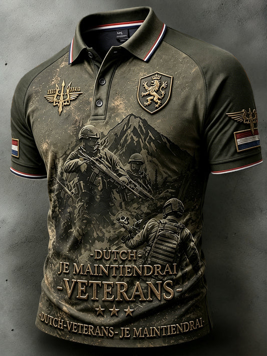 Herenvintage Nederlandse Veteraan Camouflage Patchwork Print Casual Poloshirt