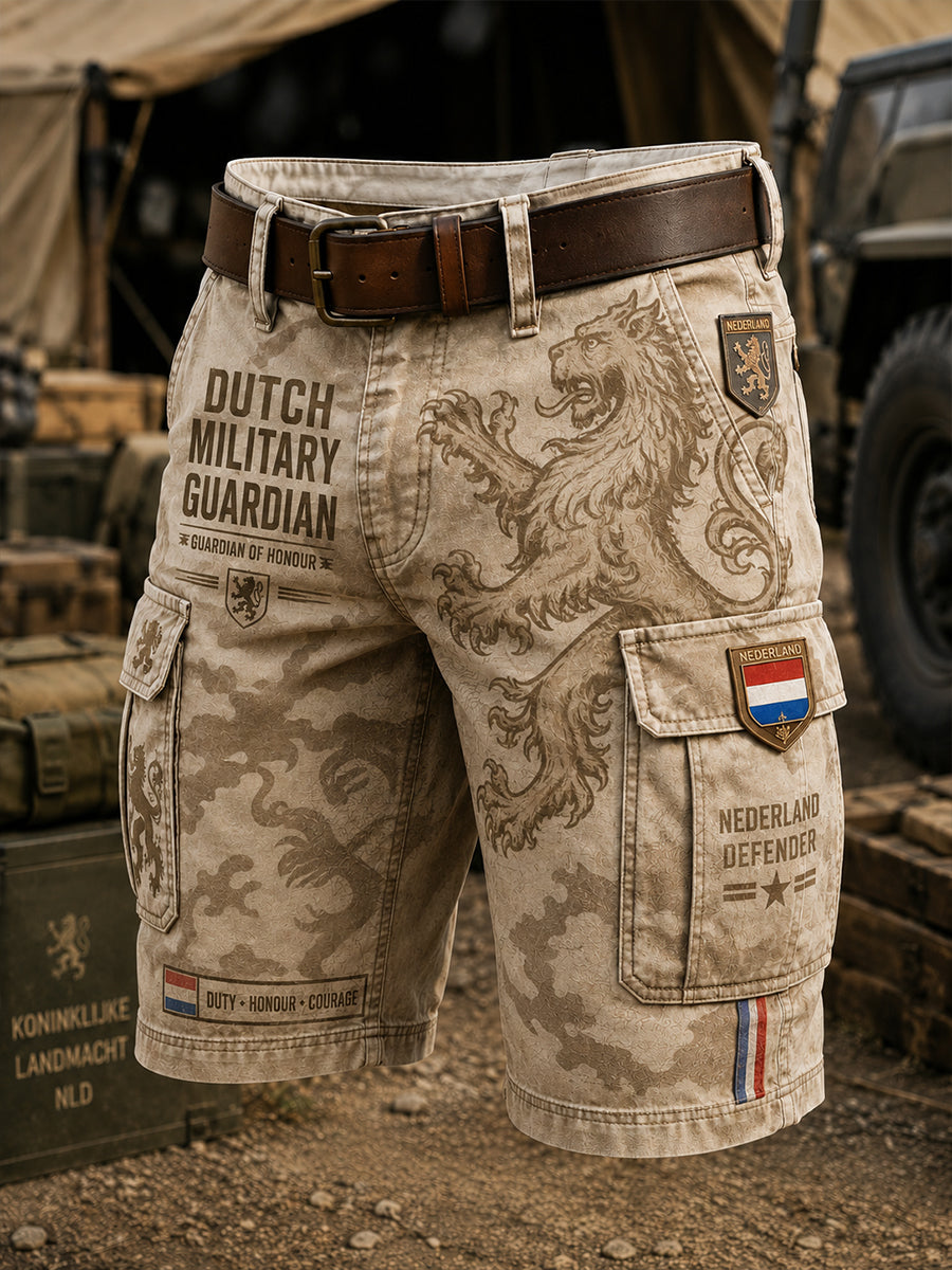 Gesneden cargobroek voor heren met vintage militaire print
