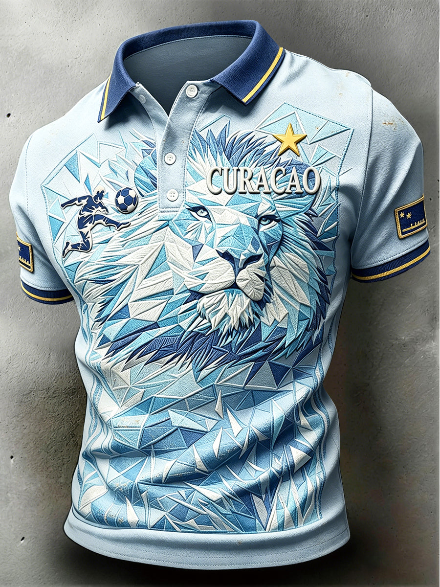 Curaçao voetbal leeuwen print casual poloshirt voor heren