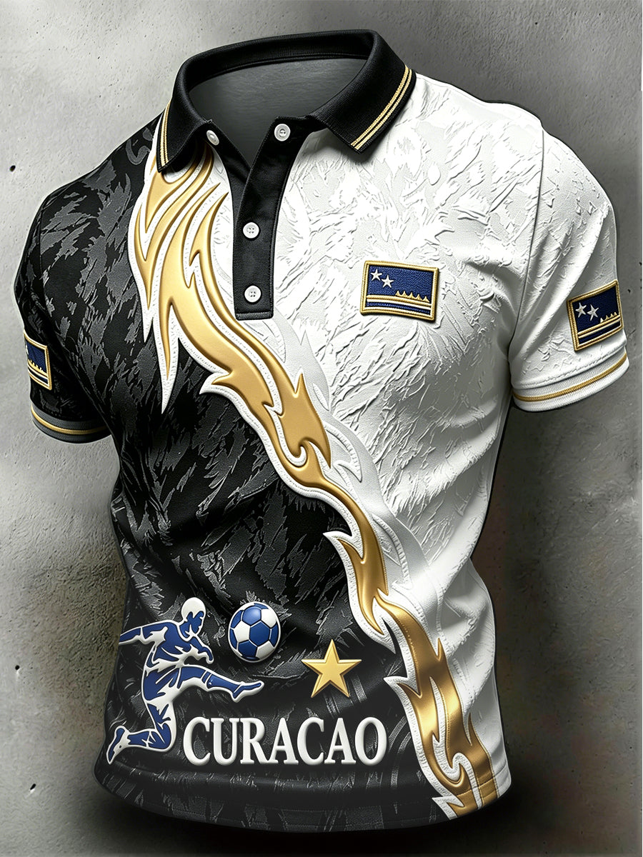 Curaçao voetbal 3D-geprint casual poloshirt voor heren