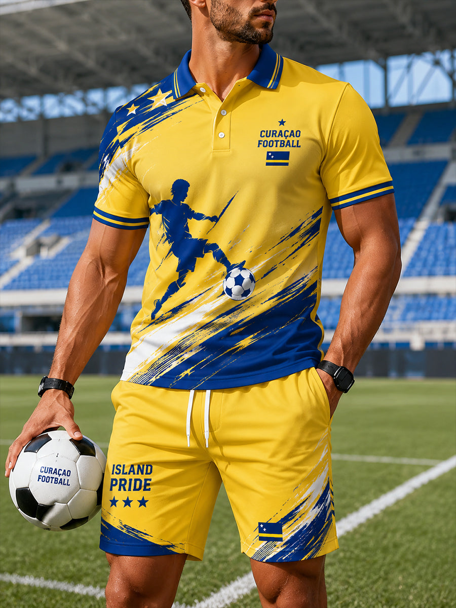 Eilandstijl voetbalthema poloshirt met korte mouwen voor heren