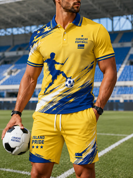 Eilandstijl voetbalthema poloshirt met korte mouwen voor heren