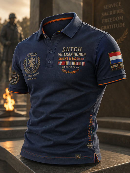 Herenpoloshirt met korte mouwen en vintage camouflage en afdruk in militaire stijl