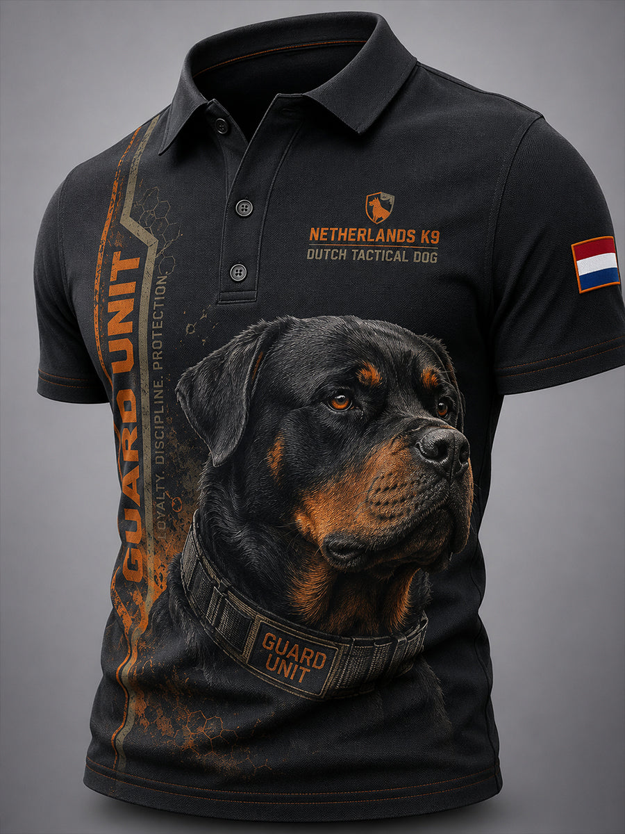 Herenpoloshirt met korte mouwen en afbeelding van een politiehond
