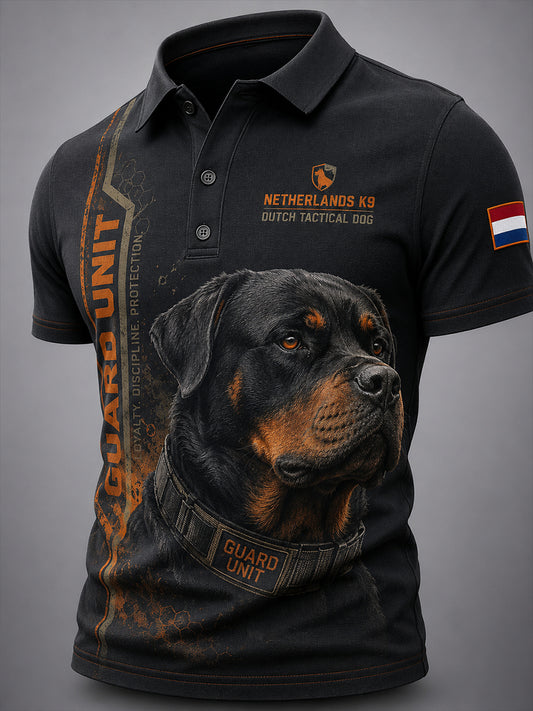Herenpoloshirt met korte mouwen en afbeelding van een politiehond