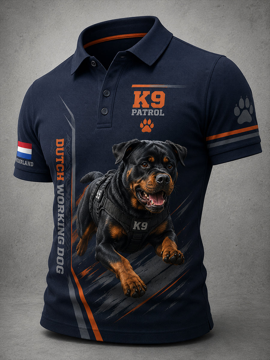 Herenpoloshirt met korte mouwen en afbeelding van een politiehond
