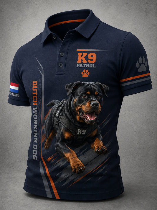 Herenpoloshirt met korte mouwen en afbeelding van een politiehond