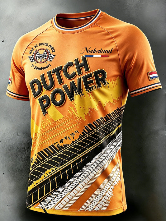 Oranje casual t-shirt voor heren met Zandvoort-raceprint