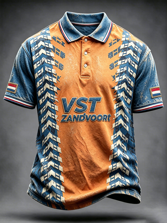 Casual poloshirt voor heren met race-patchworkprint
