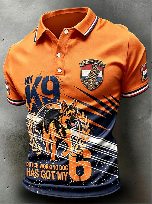 Nederlandse veteraan werkkleding hond graffiti print casual poloshirt