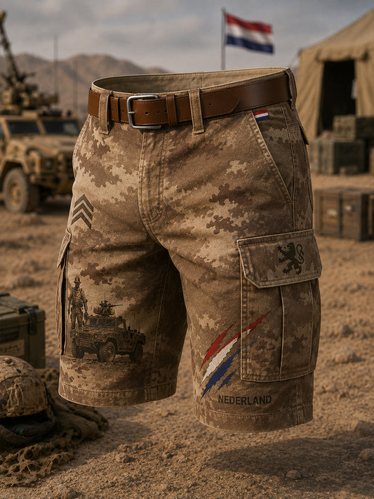 Gesneden cargobroek voor heren met vintage militaire print