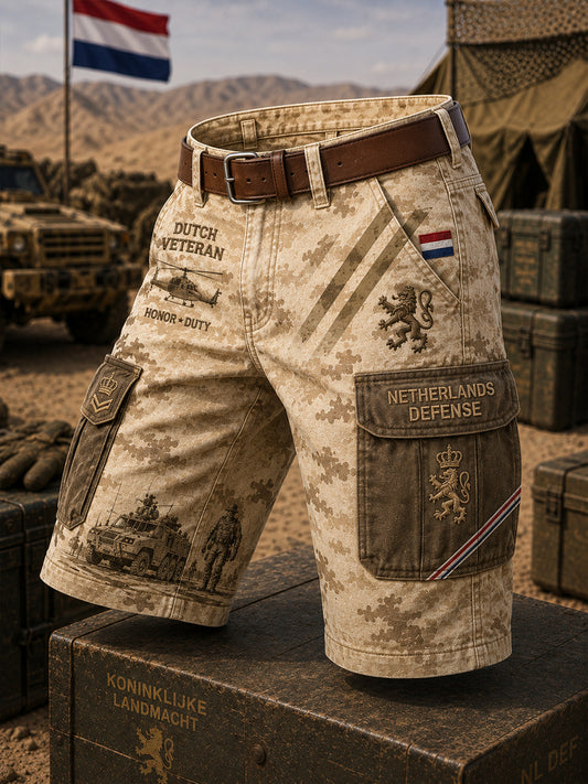 Gesneden cargobroek voor heren met vintage militaire print