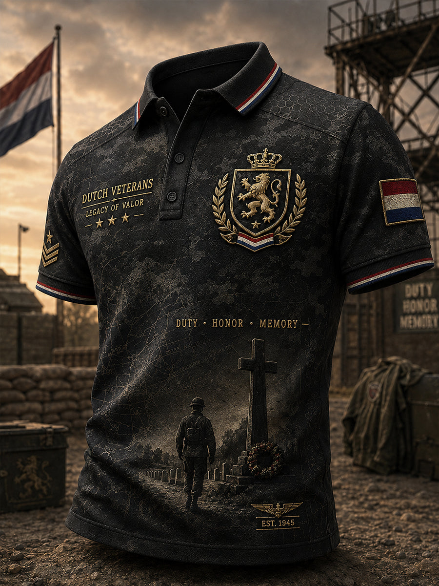 Herenpoloshirt met korte mouwen en vintageprint in militaire stijl