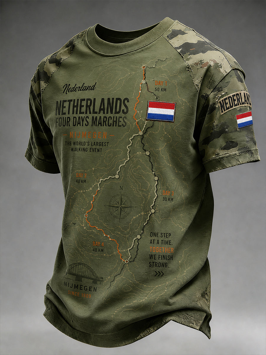 Heren T-shirt met korte mouwen en camouflage print in militaire stijl