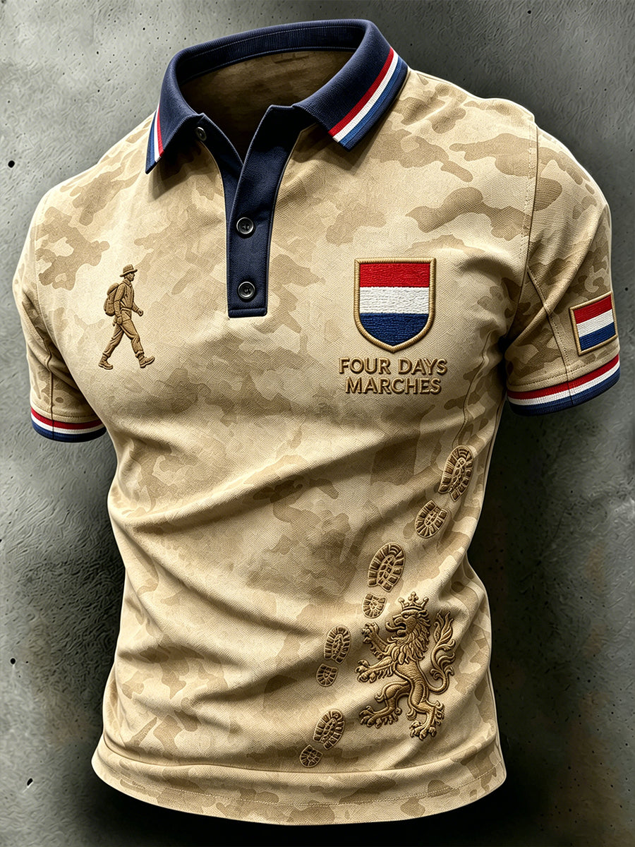 Herenpoloshirt met korte mouwen en grafische print van het Vierdaagsefeest