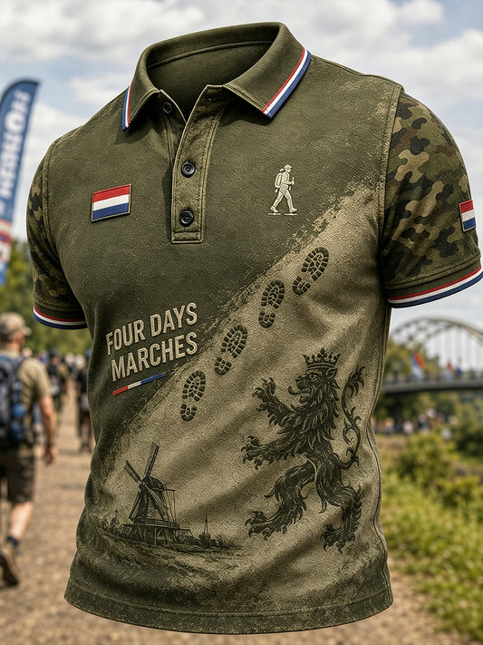 Herenpoloshirt met korte mouwen en grafische print van het Vierdaagsefeest