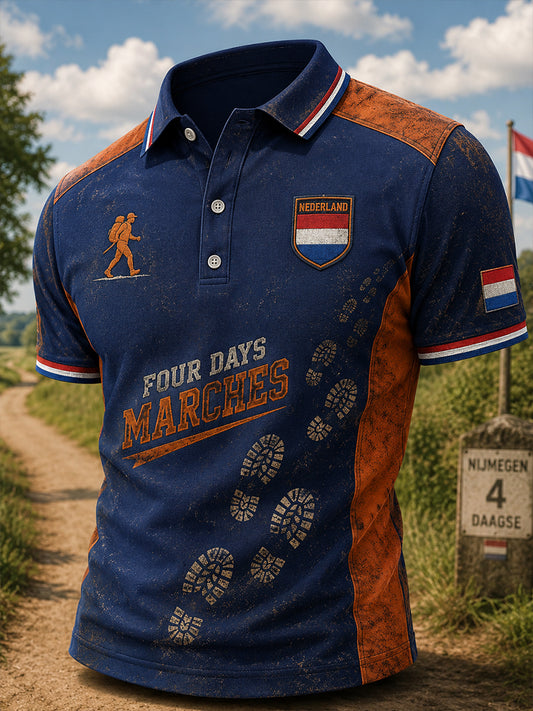 Heren korte mouwen poloshirt met vierdaags maart festival grafische print