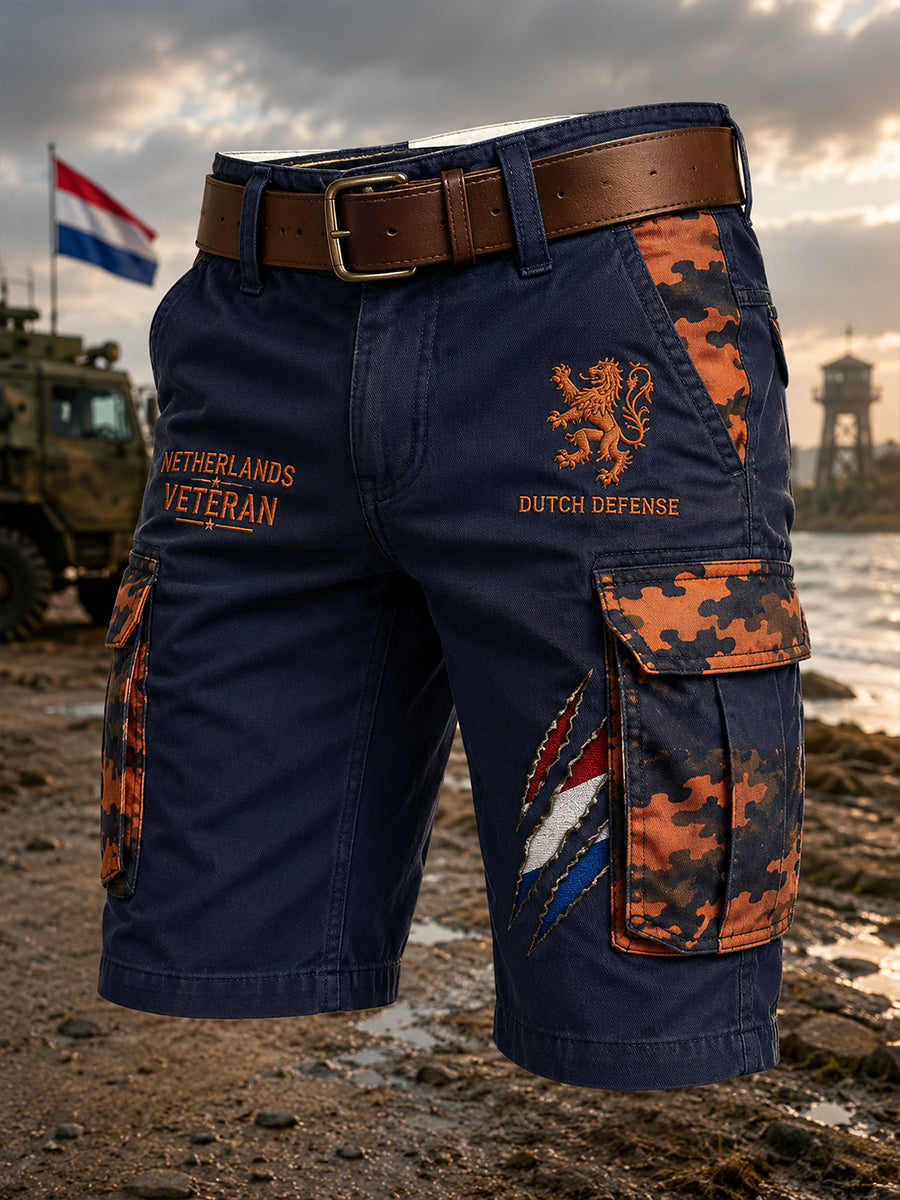Gesneden cargobroek voor heren met vintage militaire print