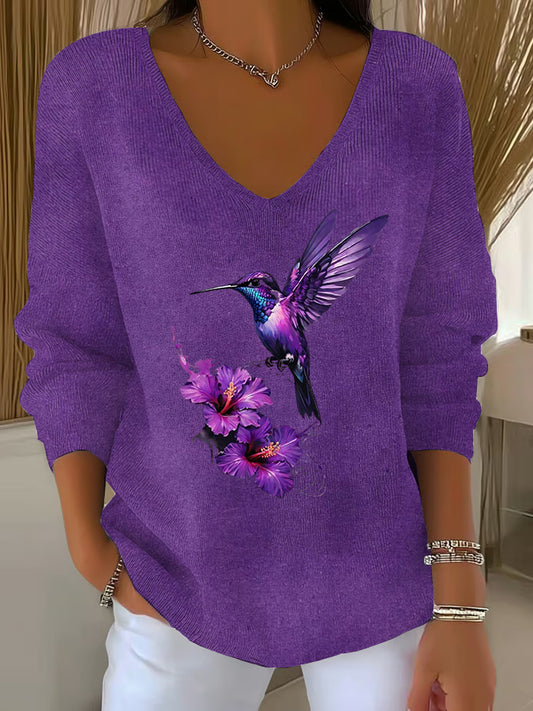 Paarse kunst met damesprint casual top