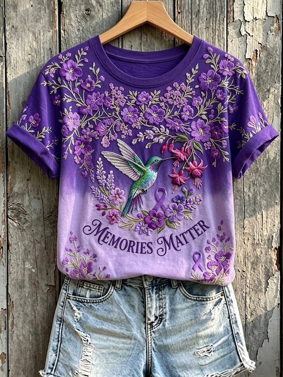 Herinneringen voor dames zijn van belang Paarse lintkolibrie met korte mouwen T-shirt