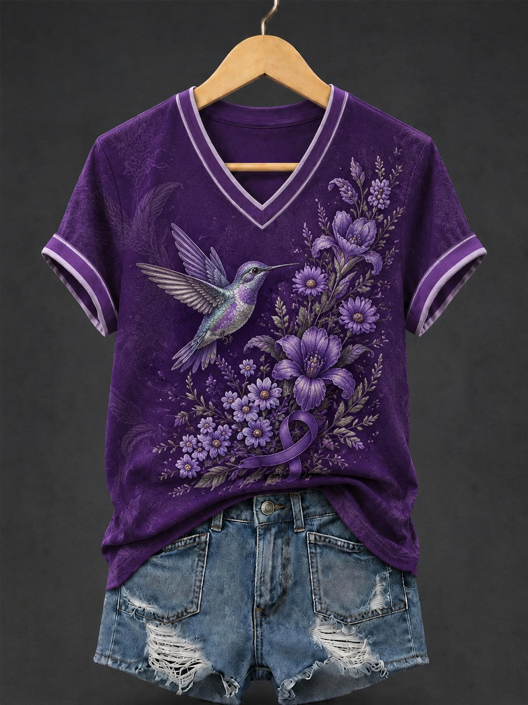 T-shirt met V-hals en print ter bewustwording van Alzheimer bij vrouwen