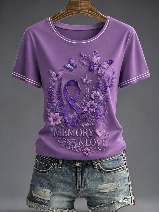 Paars dames-T-shirt met flora-afbeelding